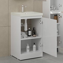 Style Line Тумба с кварцевой раковиной жасмин Батлер 50 белая Люкс антискрейтч Plus – фотография-4